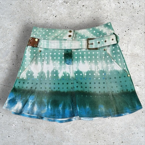 Roberto Cavalli Dresses & Skirts - Vintage Y2K Roberto Cavalli Belted Psychedelic‎ Ombré Dot Mini Skirt Size S